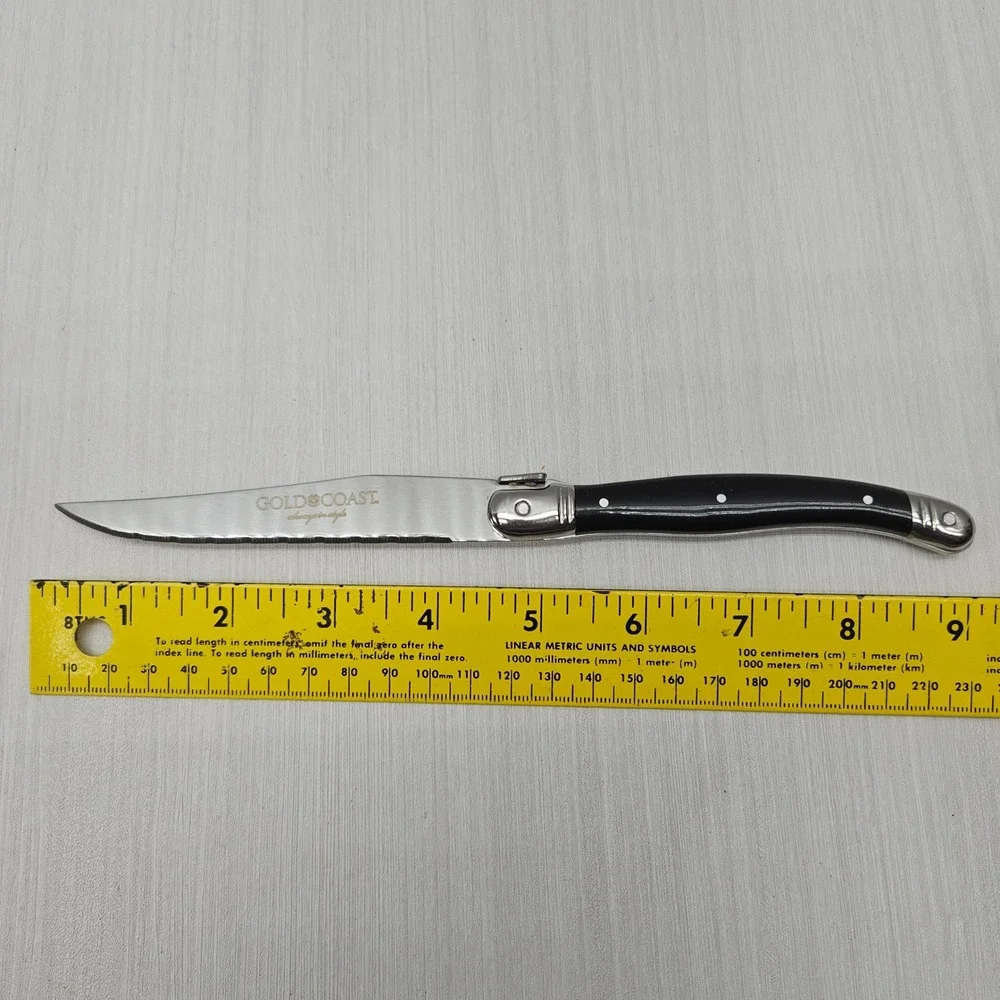 Gold Coast Steak Knife Set 6 Piece Black Handle Stainless Steel Serrated 9 inch